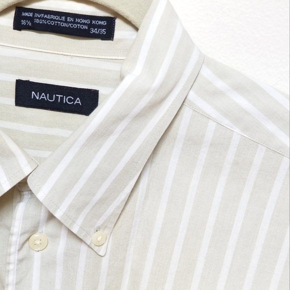 Nautica Other - NAUTICA green white striped long sleeve shirt Neck 16.5